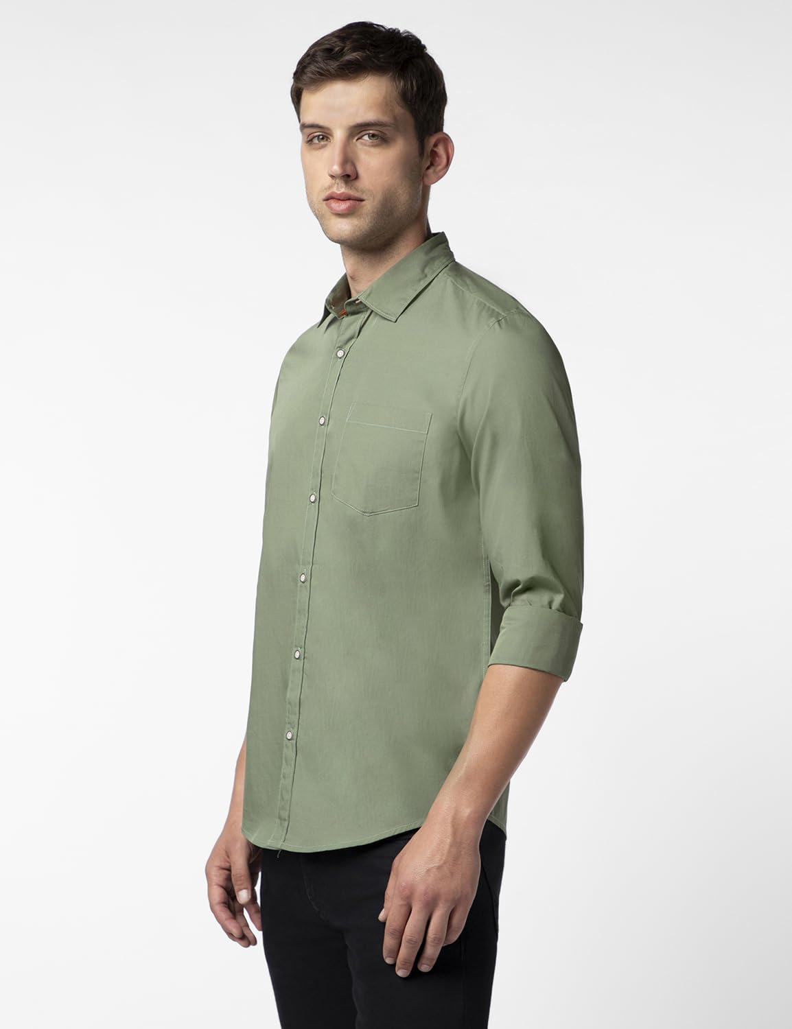 FYLTR Mens Solid 100% Cotton Casual Full Sleeves Shirt with Pocket Rifle Green