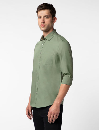 FYLTR Mens Solid 100% Cotton Casual Full Sleeves Shirt with Pocket Rifle Green