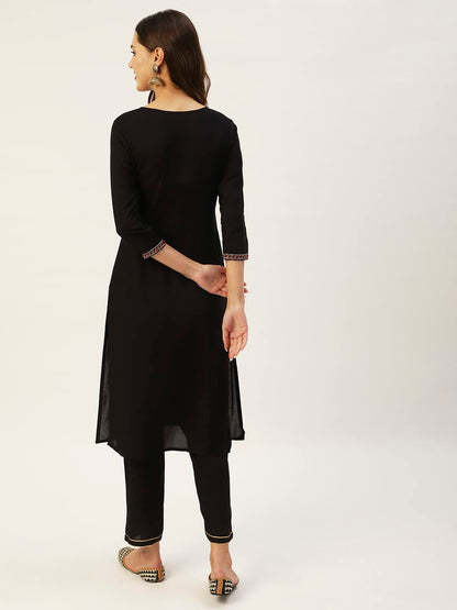 anubhutee Women's Black Ethnic Embroidered Kurta set with Pants