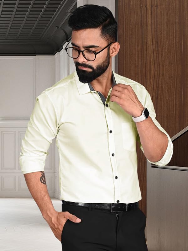 Tee Projekt Mens Solid Slim Fit Casual Shirt, Full Sleeve Shirt for Casual Wear & Formal Wear Gift for Father,Boys Light Beige