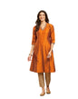 Fabindia Cotton Silk Embroidered Slim Fit Long Kurta (in, Alpha, S, Rust)