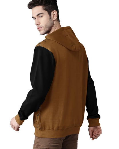 Eyebogler MenS Printed Cotton Blend Hooded Neck Full Sleeves Sweatshirt Mustard Black