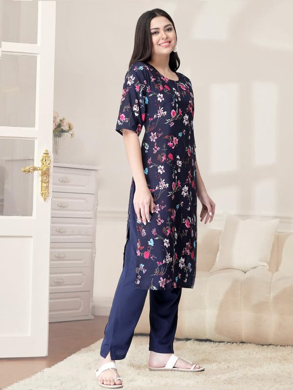 Pinkmint Kurta Set for Women Cotton Printed Straight Kurta with Pant (Pack of 1)