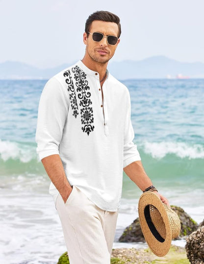 Finivo Fashion MenS Regular Fit Cotton Blend Short Kurta Shirt | Full Sleeve Ethnic Shirt With Mandarin Collar And Button Plack