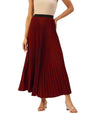 Kzully | Flowing Grace WomenS Satin Accordian Pleat Maxi Flared Skirt Maroon