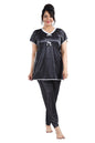 Fabme WomenS Satin Black Kaftan Top & Pyjama Set