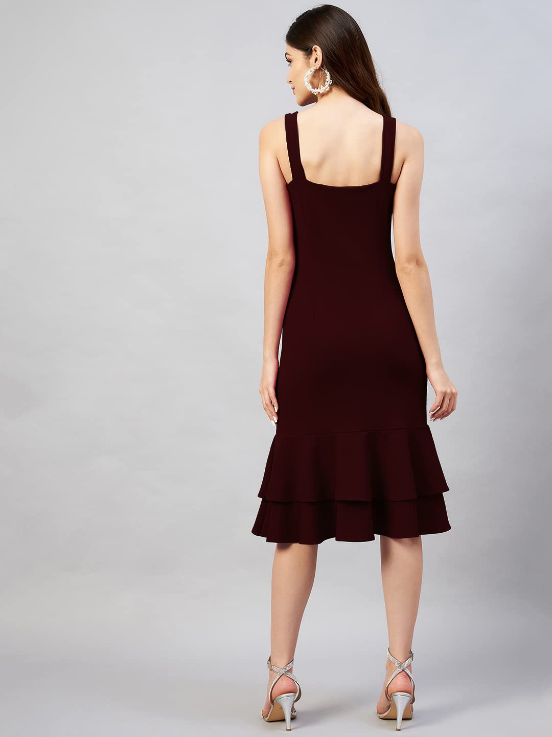 Rare Women Casual Wine Colour Midi Solid Dress