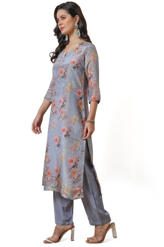 Soch Womens Blue Tissue Floral Print Kurta Set