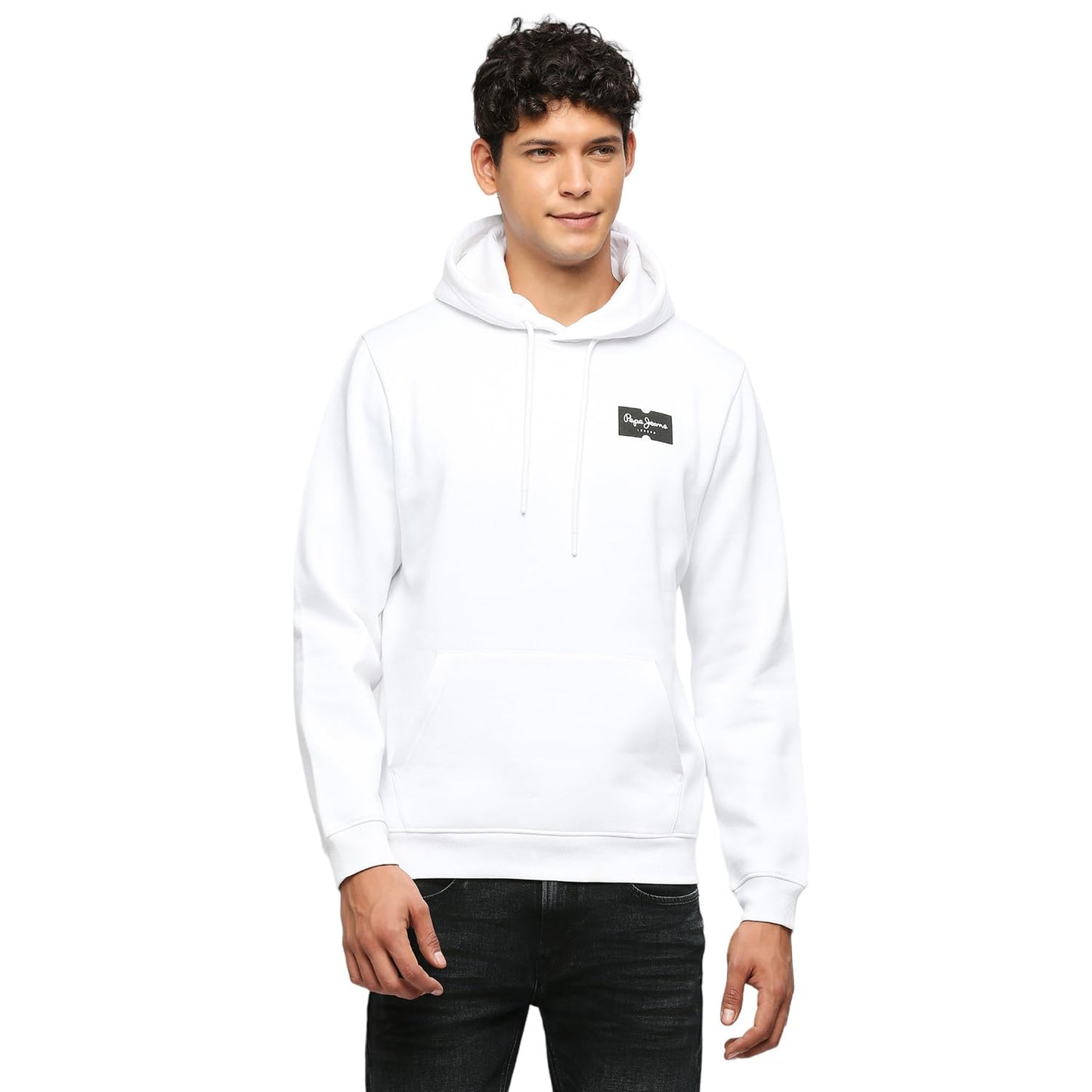 Pepe Jeans MenS Cotton Blend Hooded Neck Sweatshirt (Pm582622_White