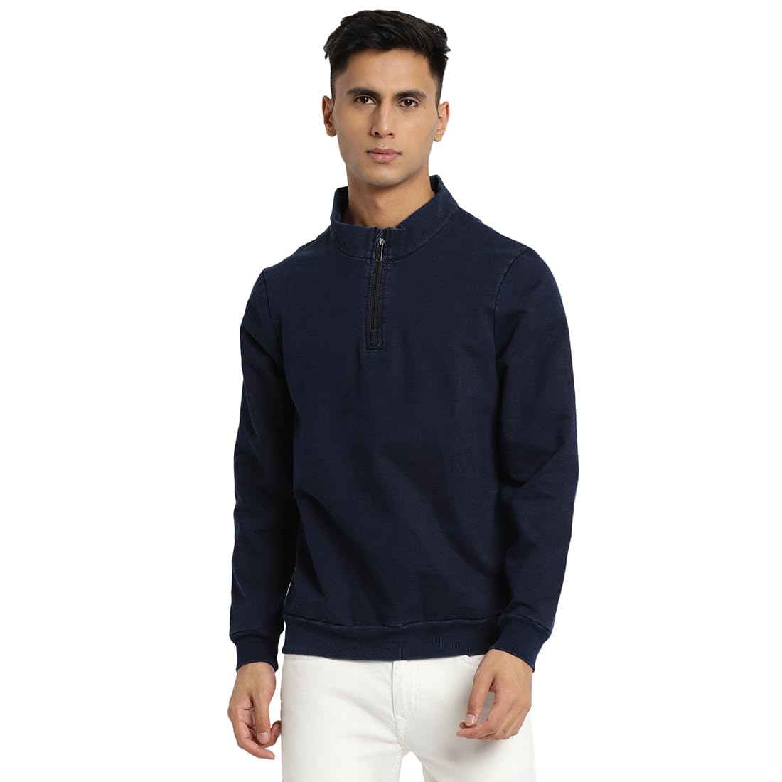 Turtle Men Cotton Tencel Slim Fit Full Sleeve Blue Sweatshirt