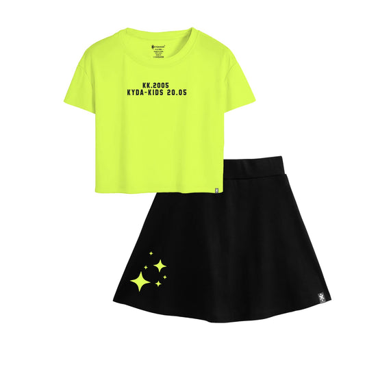 Kyda Kids Girls 100% Pure Cotton Premium Green Printed Crop Top And Short Set For Summer (Pack Of 1)