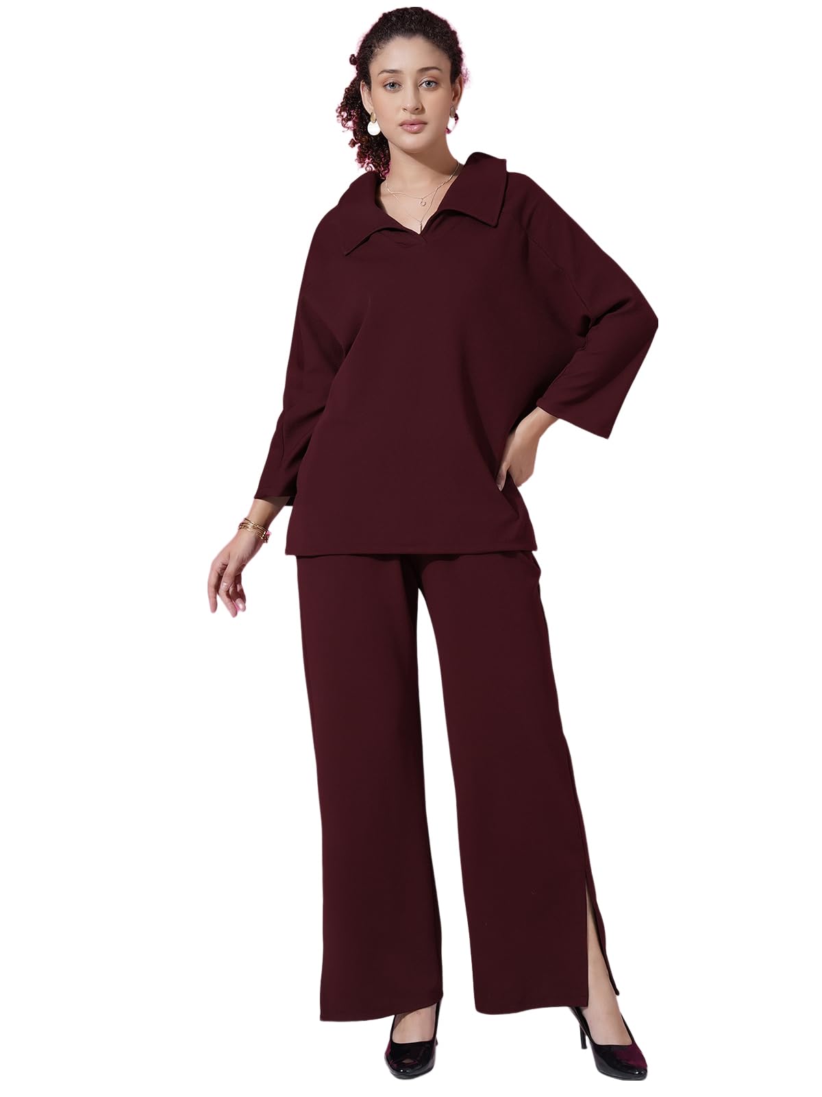 Selvia Womens Co-ords Set|Lycra Oversized Top & Trouser Set|Casual Co-ords Set for Women|Two Piece Co-ord Set|Office Wear Co-or