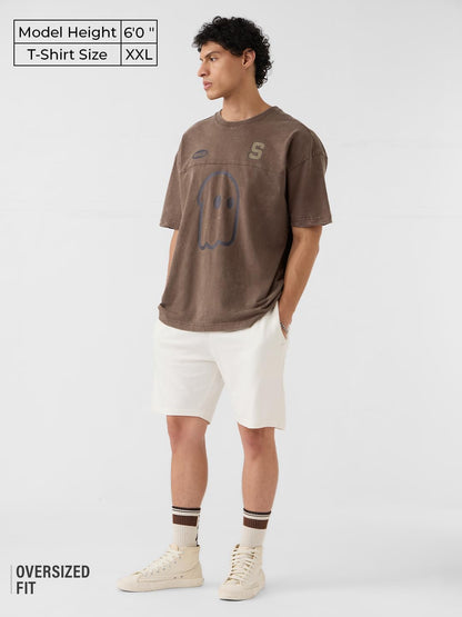The Souled Store So Sporty Men and Boys Short Sleeves Round Neck Brown Graphic Printed Cotton Oversized T-Shirts
