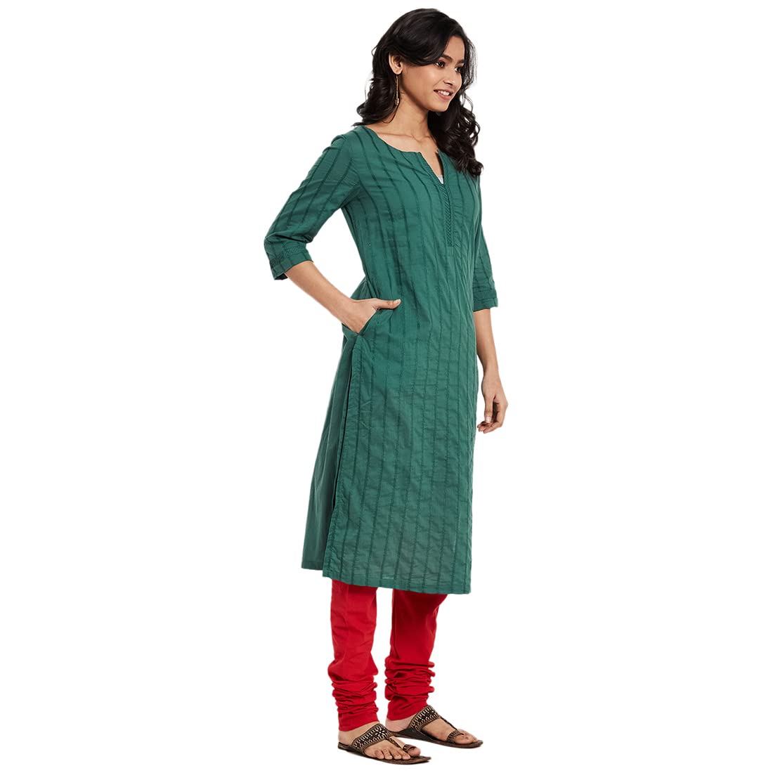 Fabindia Women Woven Long Kurta Cotton_Black