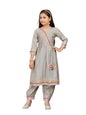 Aarika Girls Ethnic Wear Grey Colour Solid With Gota Lace Work Silk Kurti Patiala Set (5-11 Years)