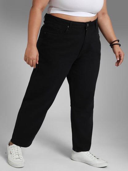 High Star Women Plus Size Mom Fit High-Rise Stretchable Jeans Black