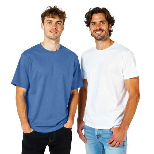 Nobero MenS Solid Oversized Fit T-Shirt (1M-Twrt-R0002_White/Marine