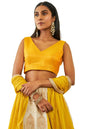 Soch Womens Mustard Tussar V-Neck Back-Open Sleeveless Blouse
