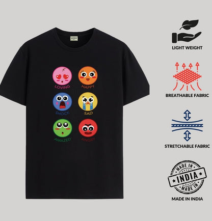 ADRO T Shirts for Boys & Girls || Emotions of Smiley Printed T-Shirt || Ages 3-14 || 100% Cotton Round Neck Tshirt for Boys & Gi