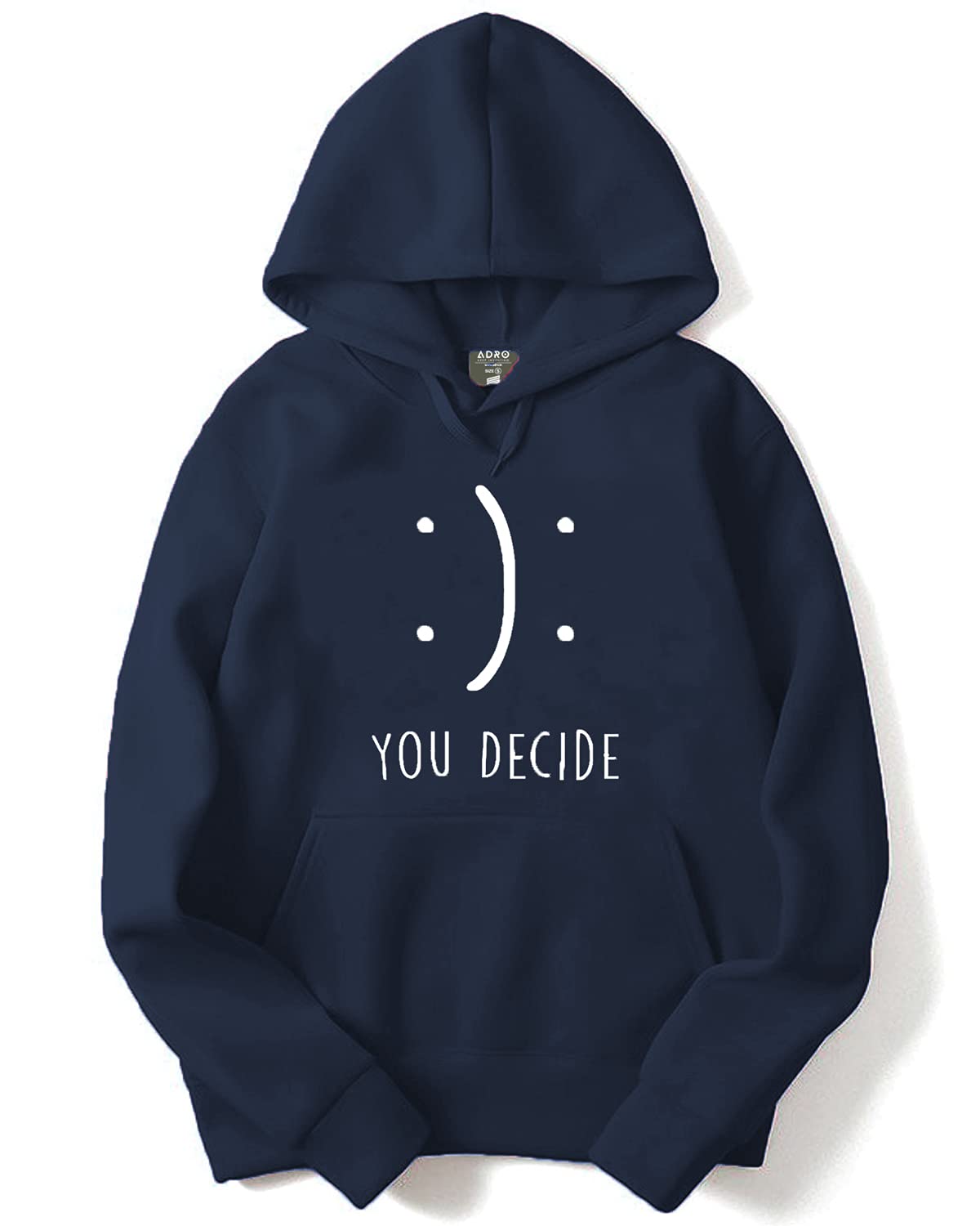 ADRO Men's Cotton Neck Hooded Sweatshirt (H21-M-DEC-NB_Navy)