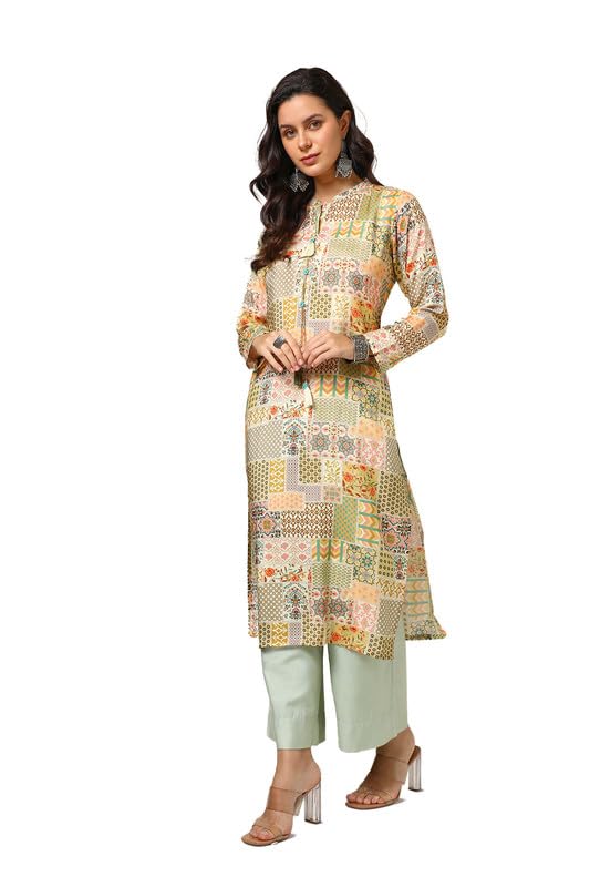 Soch Womens Cream Vicose Muslin Ethnic Motifs Kurta With Tassels