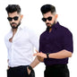 Pinkmint Cotton Blend Casual Shirt For Men Combo Shirt For Formal Wear, Regular Home Wear White-Purple