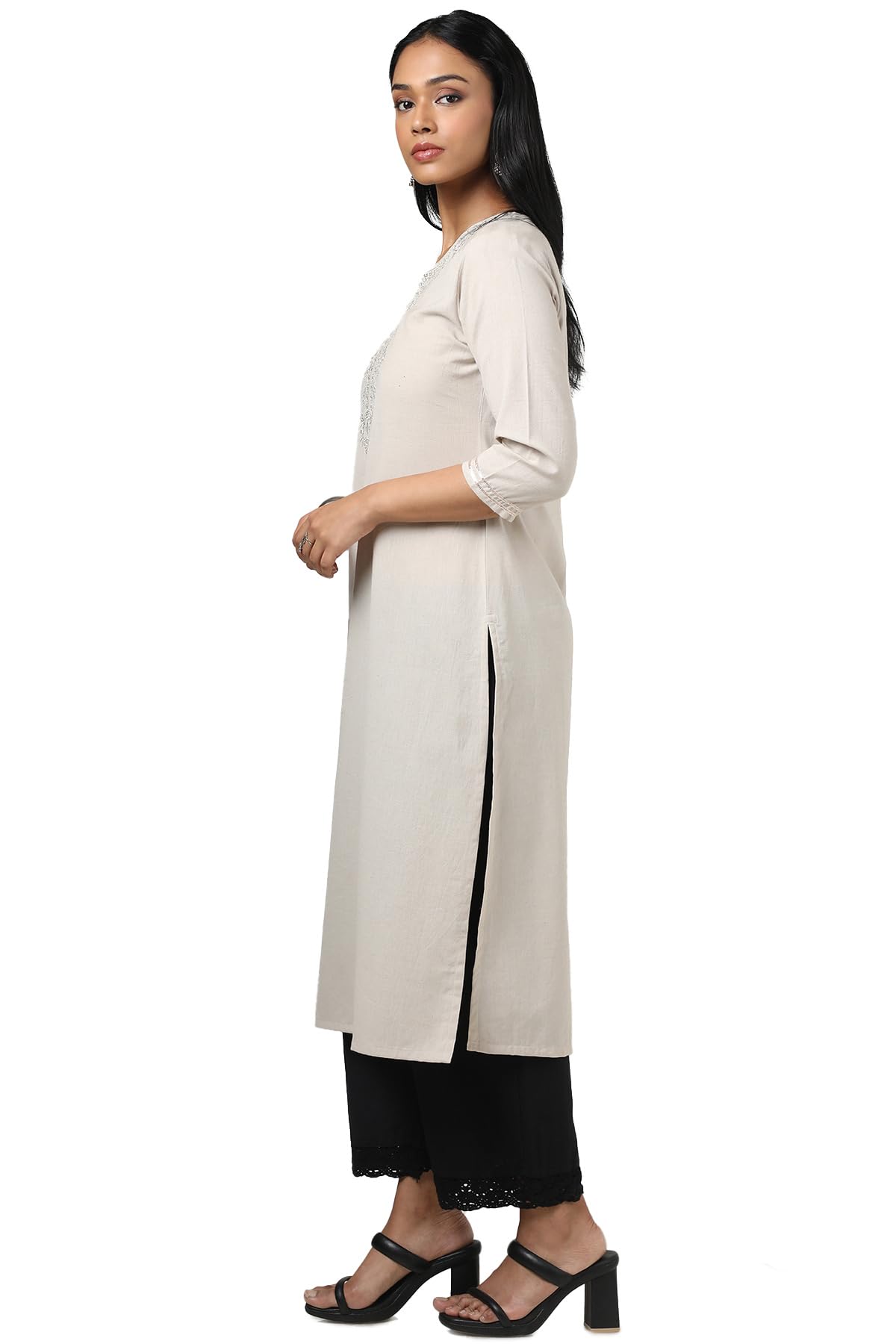Soch WomenS Cotton Flex Embroidered Regular Kurta (Cws5Ku61072_Beige
