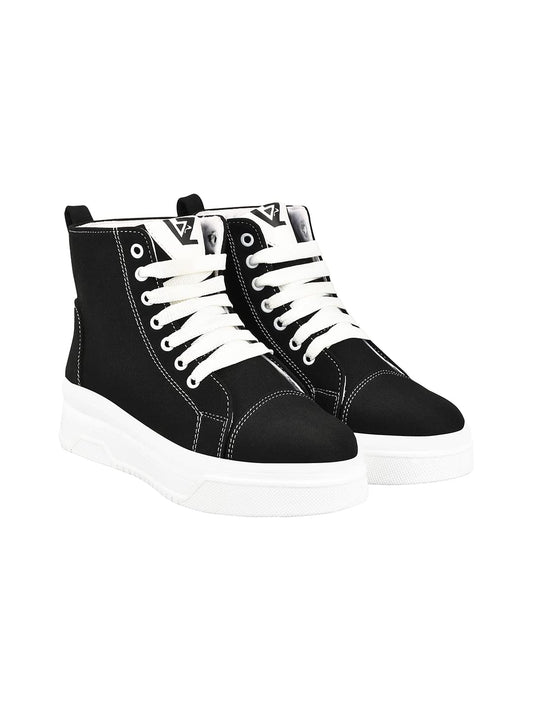 Shoetopia WomenS Canvas Sneakers | Light Weight & Comfortable With Cushioned Footbed | Stylish Shoe Sneakers For Women Black-Eu