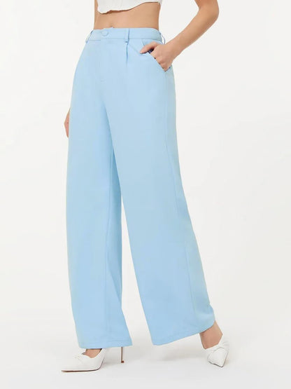 Kotty Womens High Rise Regular Fit Viscose Rayon Solid Trousers Sky Blue