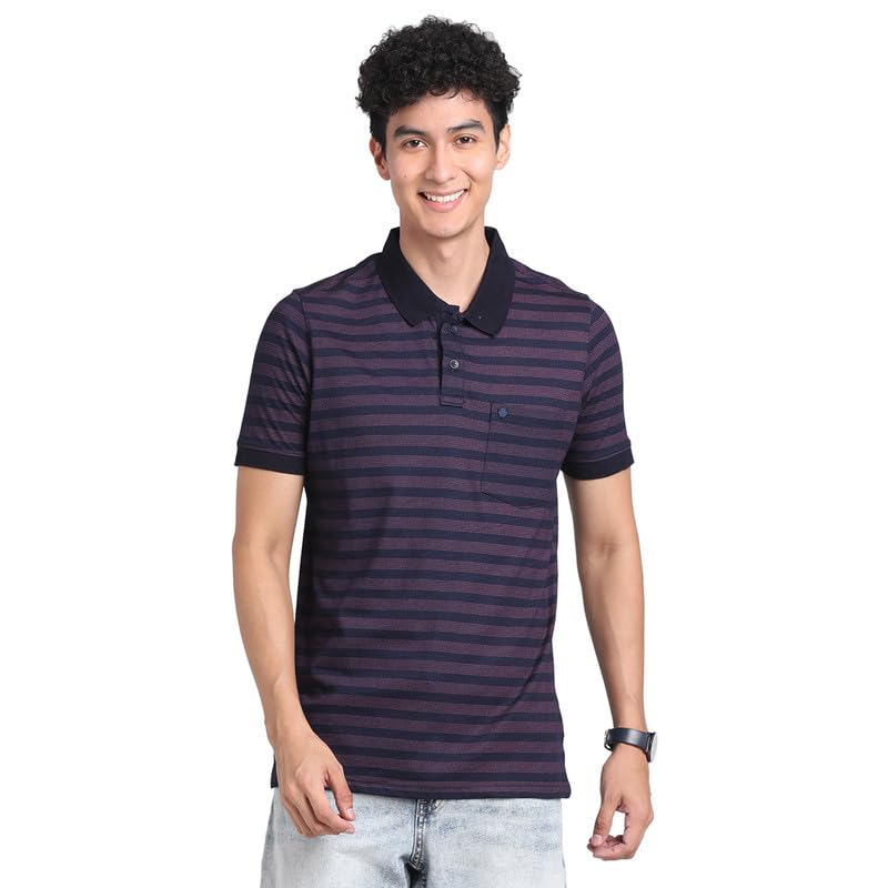 Turtle Men 100% Cotton Indigo Blue Stripe Half Sleeve Slim Fit Polo Tshirt
