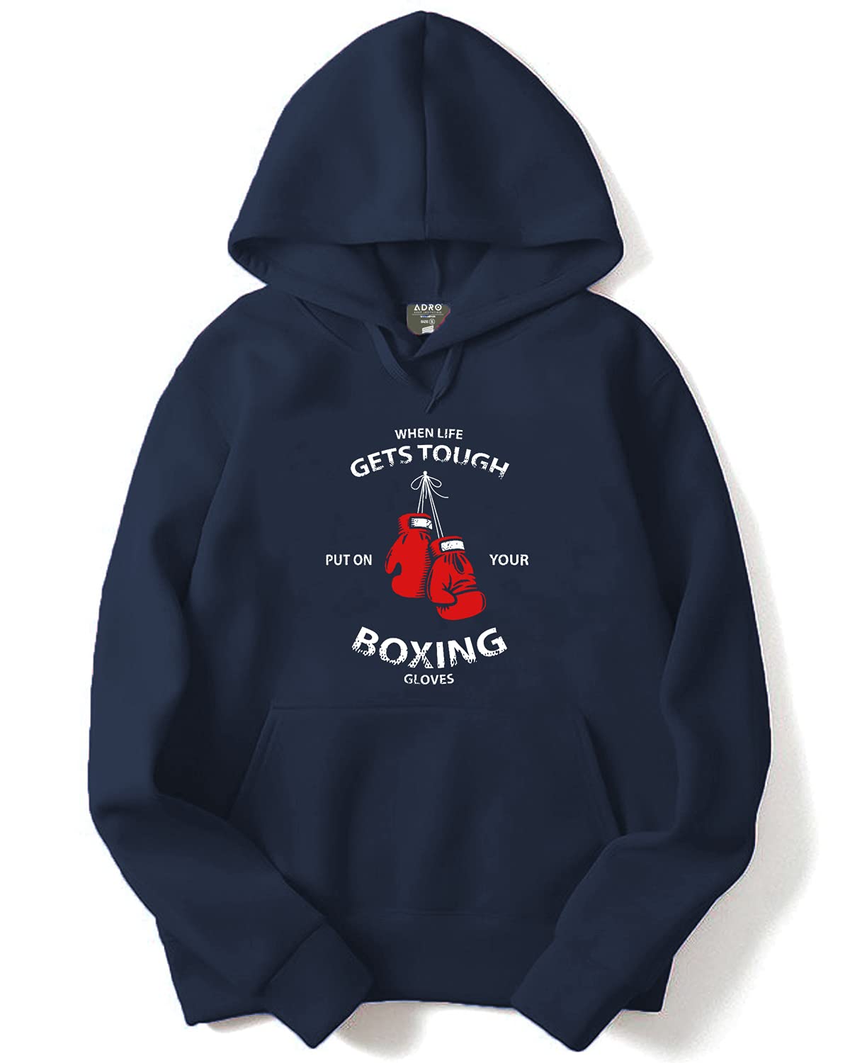 ADRO Men's Cotton Neck Hooded Sweatshirt (H21-M-BOX-NB_Navy)