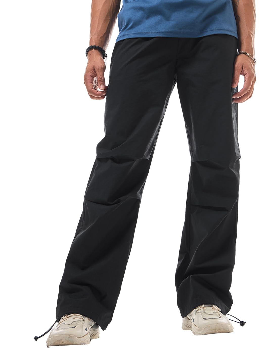 Bewakoof Mens Solid Baggy Oversized Fit Cotton Parachute Pants_629290_Black_XL