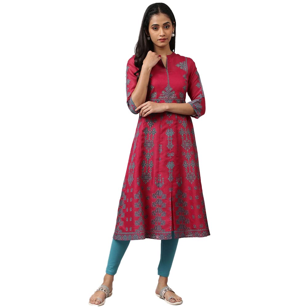 W WomenS Dark Pink Geometric Printed Synthetic Kurta And Leggings Set