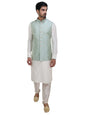 Manyavar Green Art Silk Embroidered Celebration Kurta Jacket Set With Mandarin Collar