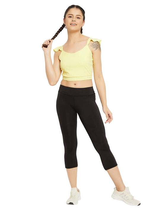 Clovia Womens Comfort Fit Active Cropped Top with Removable Pads (AT0150P02_Yellow_M)