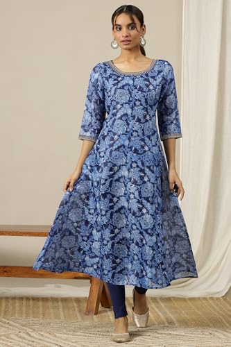 Aurelia WomenS Floral Printed Flared Kurta | Round Neck Kurta For Women | Printed Kurta For Women | Beautiful Regular Fit Kurta