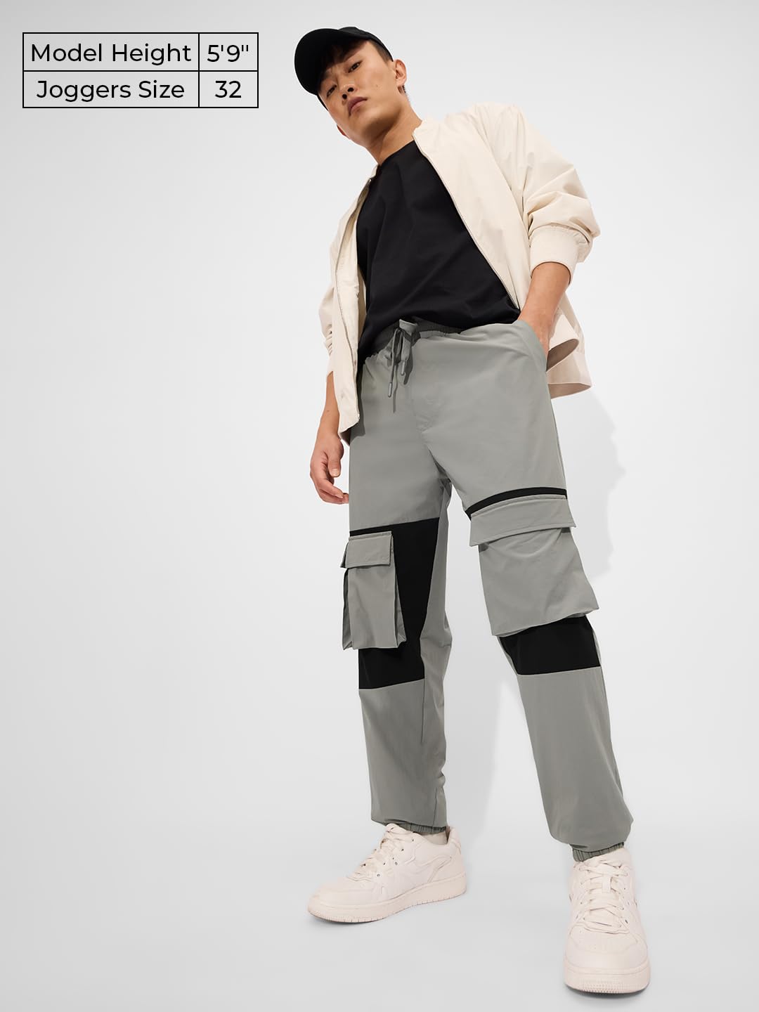 The Souled Store Space Time Men and Boys Drawstringed Black and Grey Nylon Blend Oversized Joggers