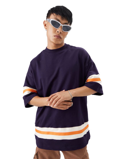 The Souled Store Originals: Iris Men and Boys Short Sleeve Round Neck Solid Purple Cotton Super Oversized T-Shirts