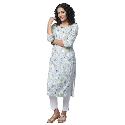 Aurelia Grey Floral Printed Printed Straight Long Kurta for Women