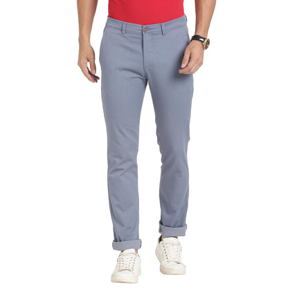 Turtle Men Cotton Stretch Light Blue Printed Narrow Fit Casual Trouser