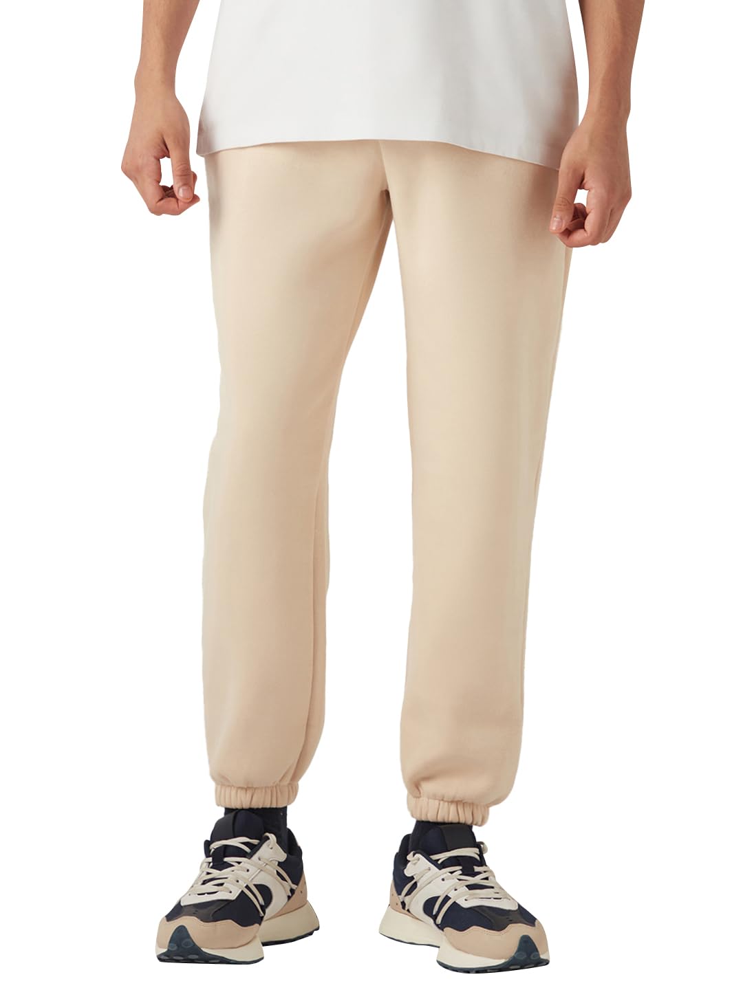 Bewakoof Heavy Duty 1.0 Mens Solid Oversized Fit Fleece Joggers_646510_Beige_XL