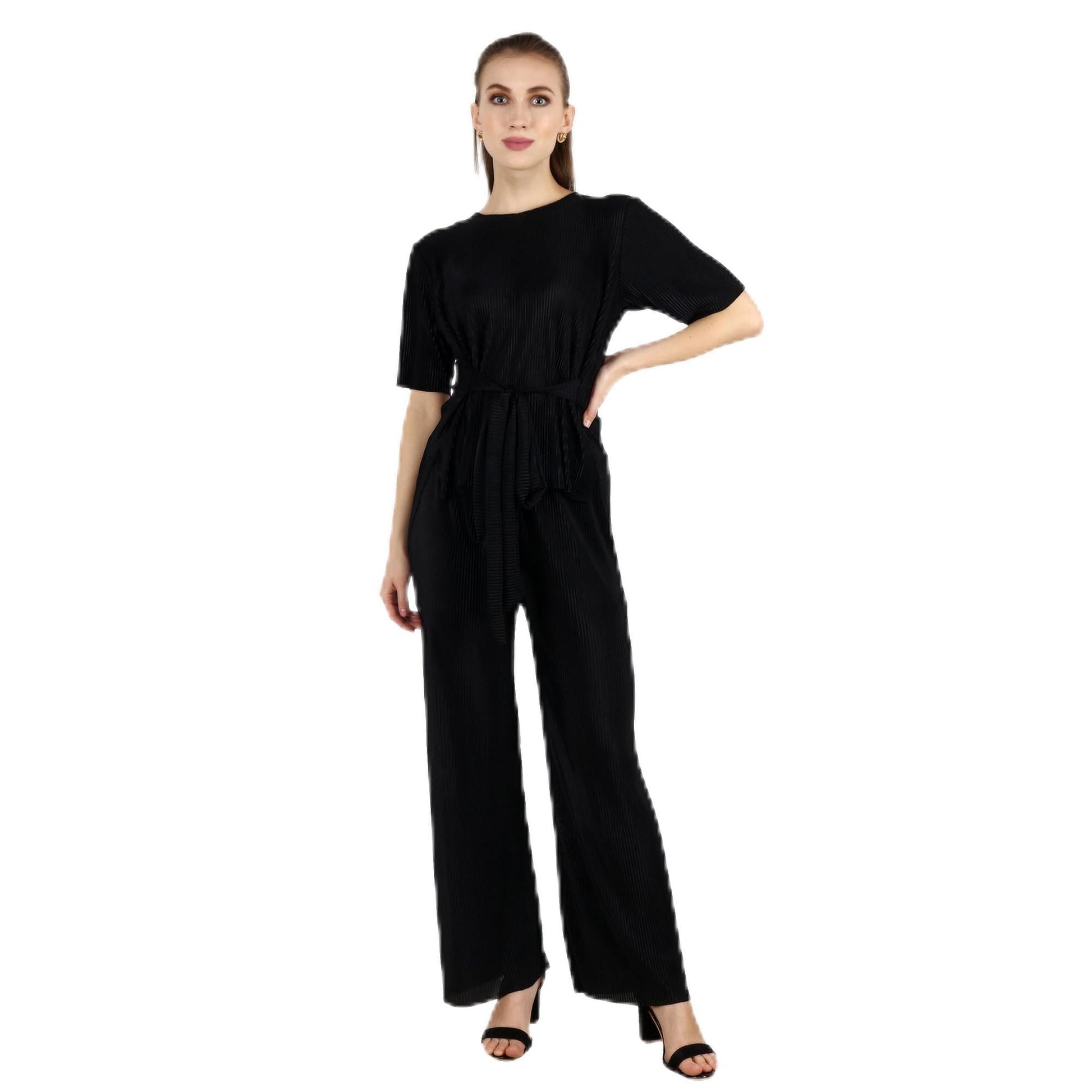 POPWINGS Casual Solid Wrinkle Co-ord Set for Women | Stylish Western Co-Ord Set for Women | Co-ord Set for Summer | Top and Pala