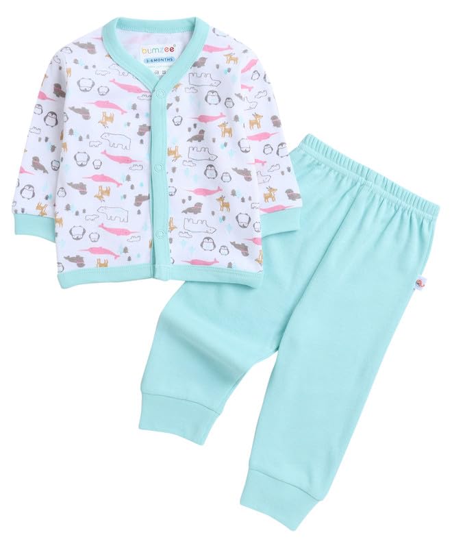 BUMZEE Mint Green & White Baby Girls Full Sleeves Jabla & Pyjama Set (Peb8854C-mgn.wht)