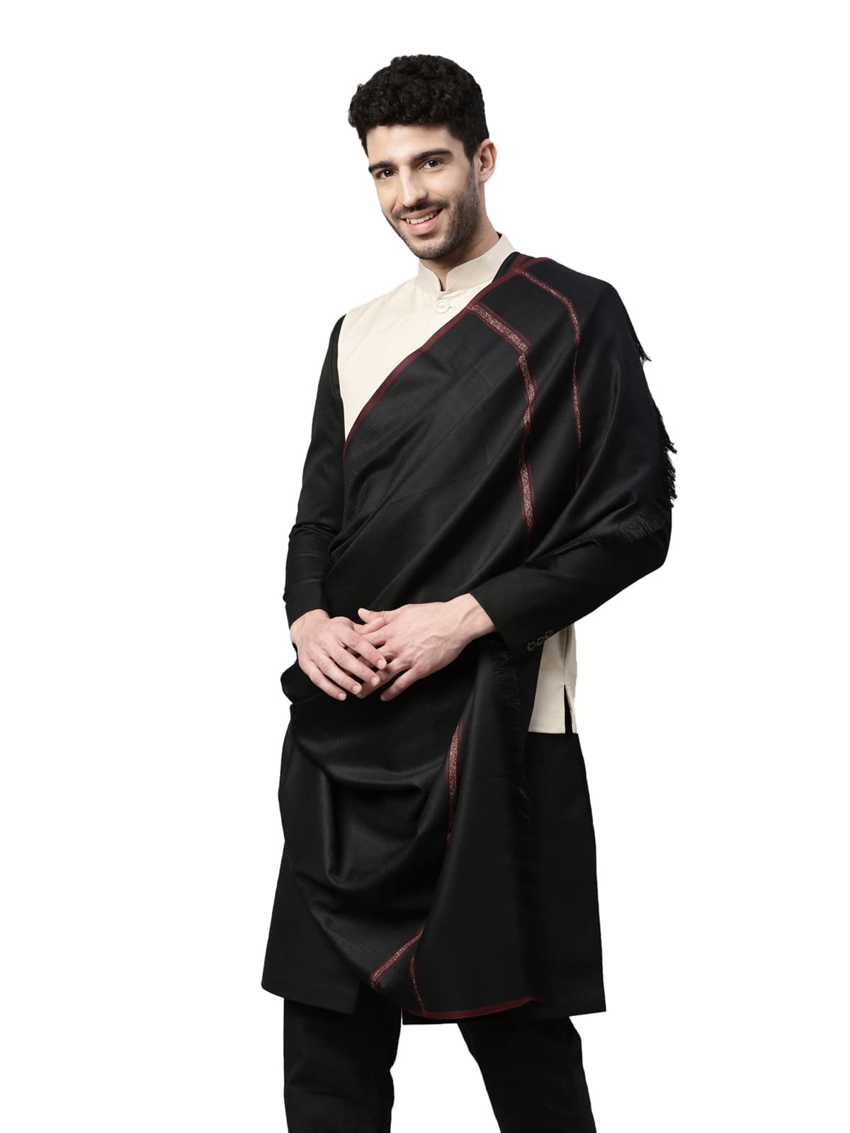 Pashmoda Men Farhat Woven Design Shawl (Size 123X266 Cms, Black Color)