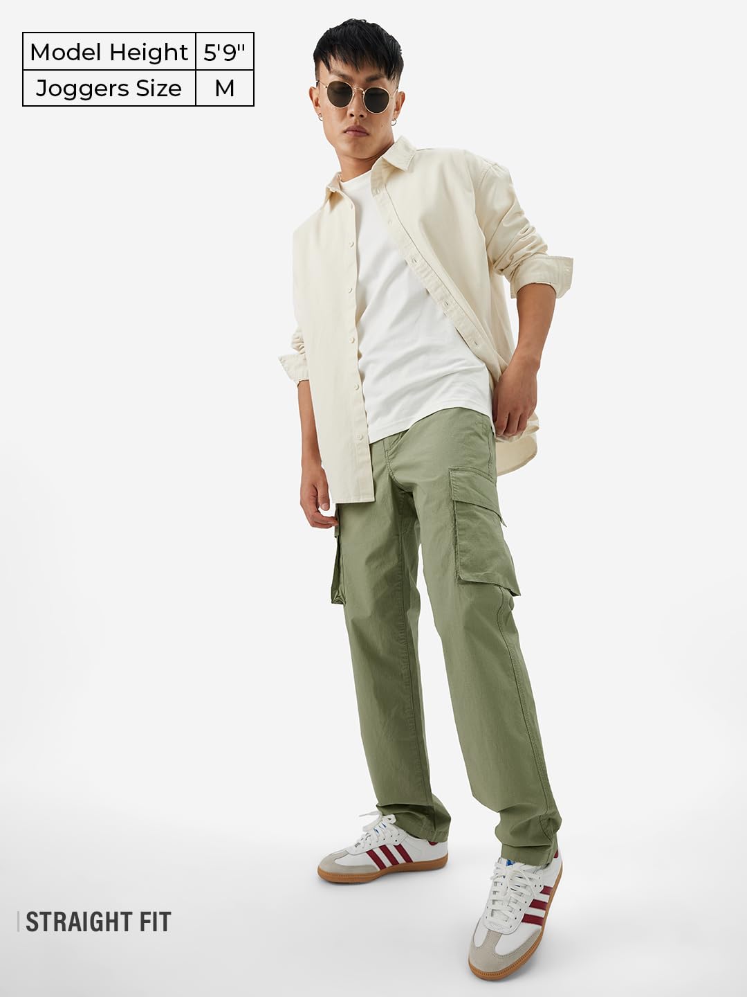 The Souled Store Fern Green Men and Boys Buttoned Cotton Blend Straight Fit Cargo Ripstop Pants