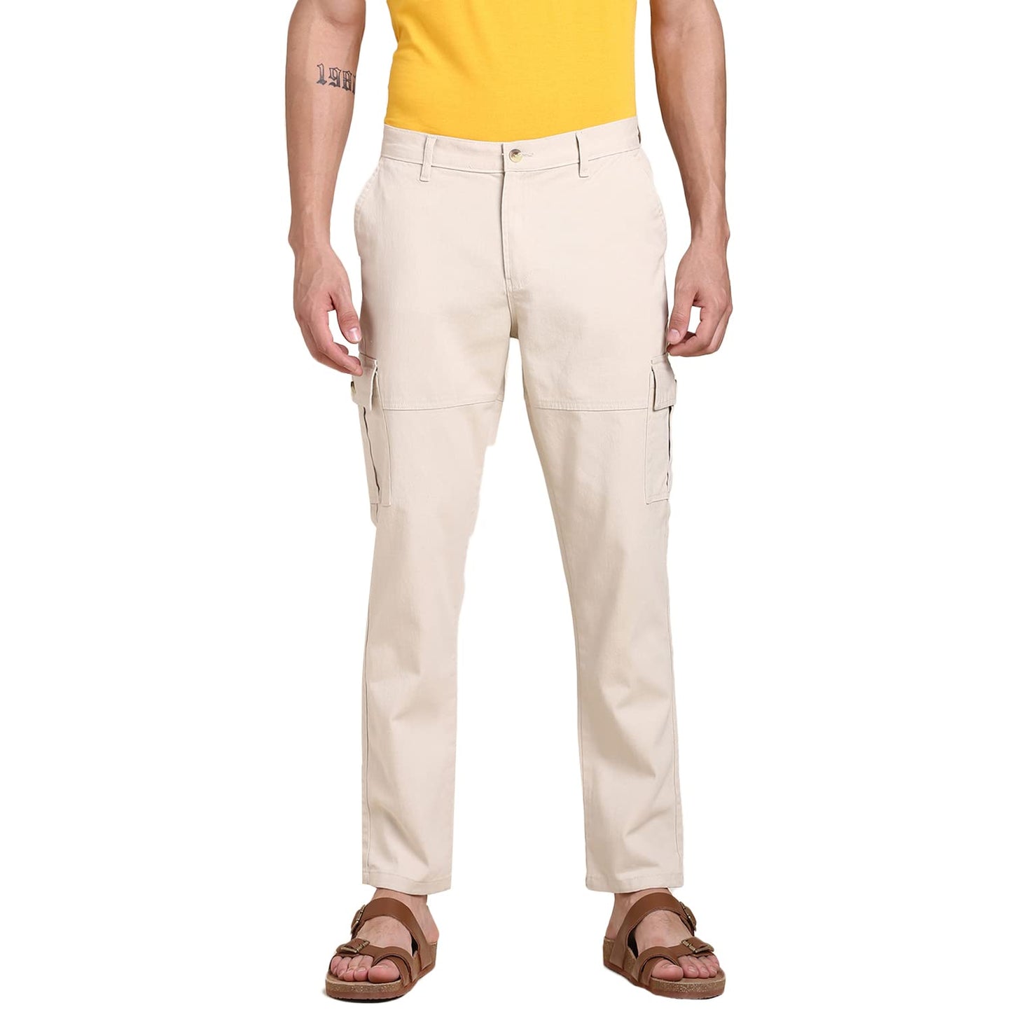 Dennis Lingo Men Slim Fit Offwhite Cargo Trousers