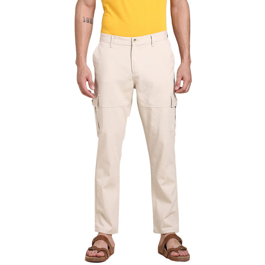 Dennis Lingo Men Slim Fit Offwhite Cargo Trousers