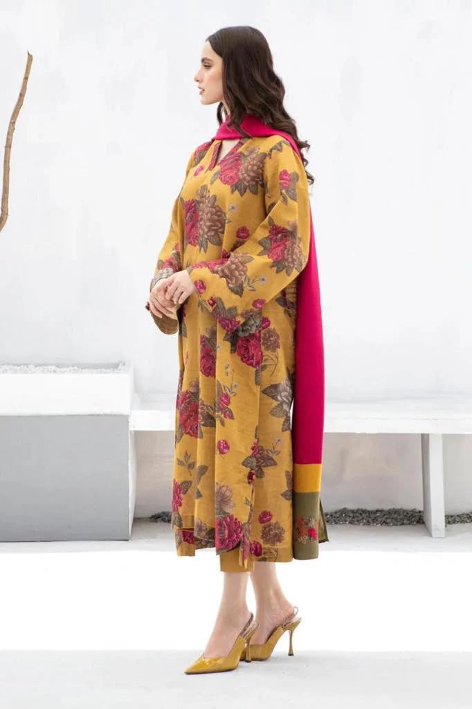 GoSriKi Women's Rayon Viscose Straight Kurta with Pants & Dupatta, Small, Yellow, Model Alim Yellow-GS