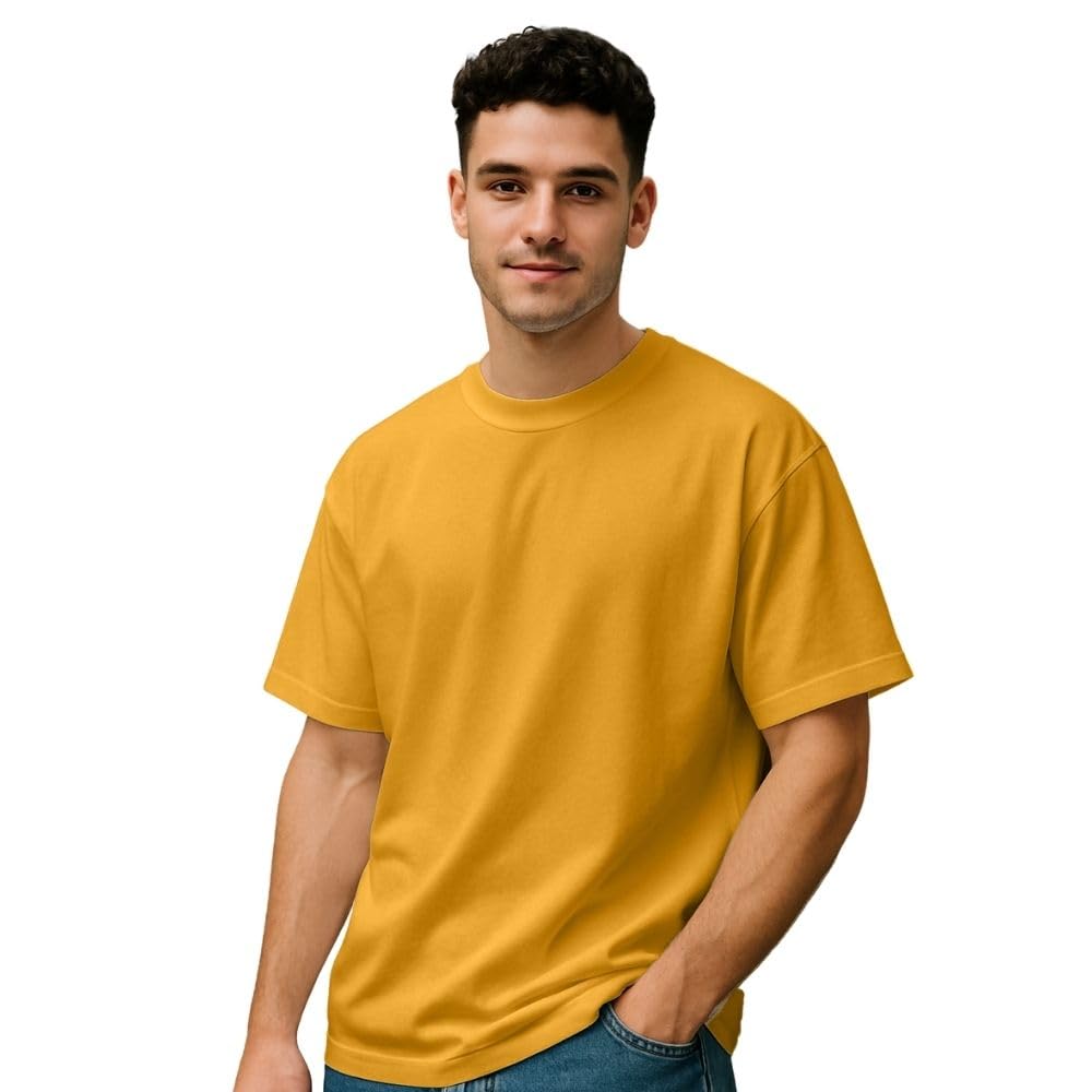 Nobero MenS Oversized Fit T-Shirt (1M-Twts-R0039_Mustard Yellow