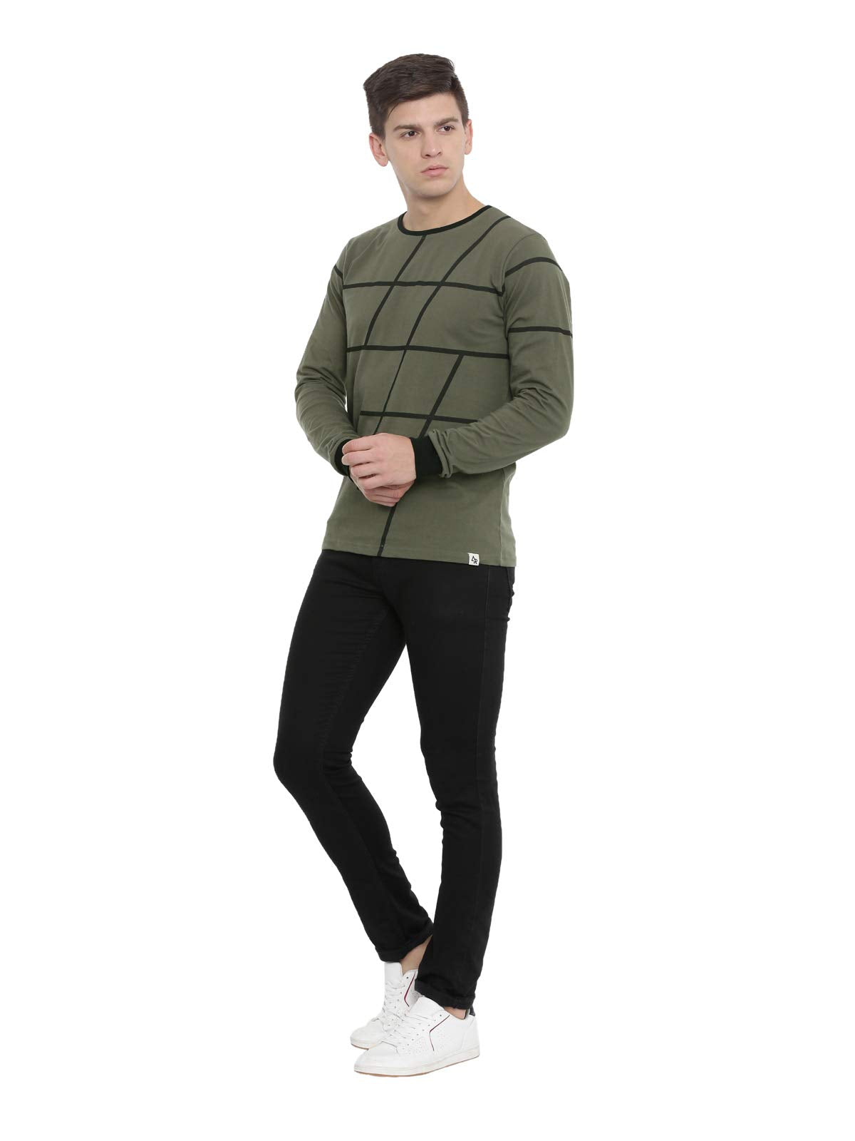 ADRO Men's Full Sleeve Printed Cotton T-Shirts (FS-A-AOP05-OL_Olive)